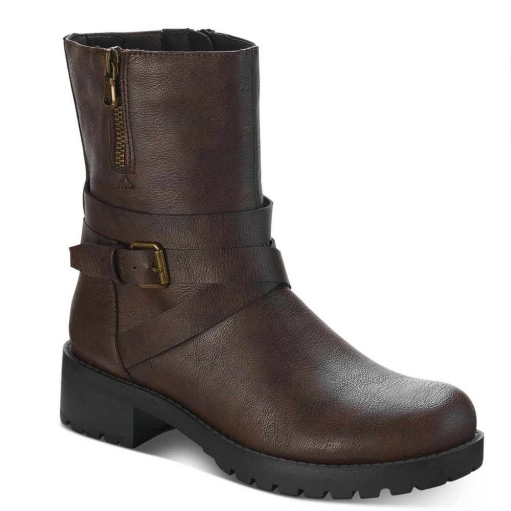 Sun + Stone Womens Stellaa Faux Leather Lugged Sole Motorcycle Boots, Size: 7M
